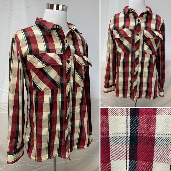 Engelbert Strauss Plaid Red Black 100% Cotton Snap Heavy Work Shirt XXL Jacket - Picture 7 of 8